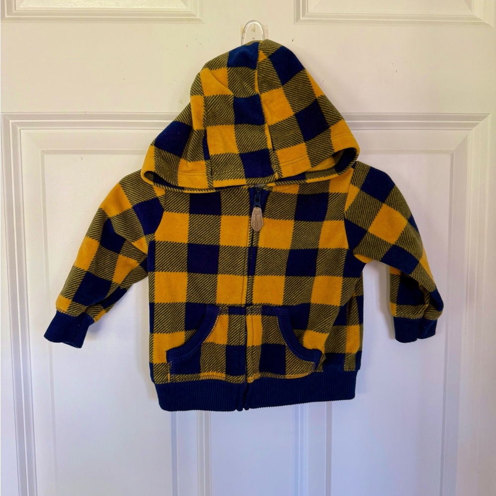 Carter’s Yellow and Navy Plaid Hoodie Sweatshirt - Size 6 months